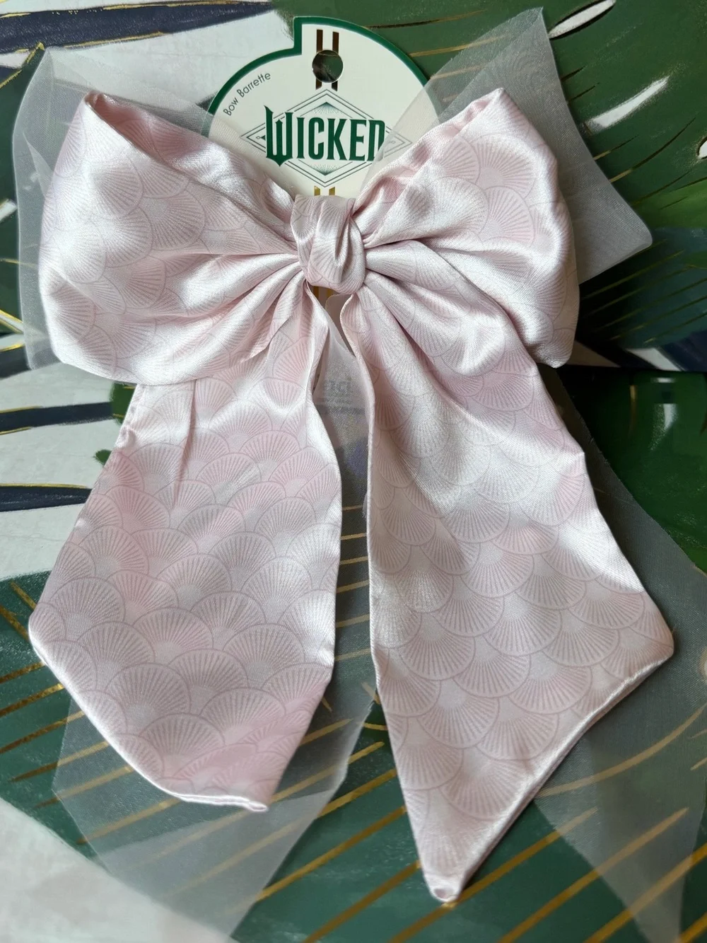 Scünci Wicked Glinda Pink Satin Tulle Bow Barrette Hair Clip NWT